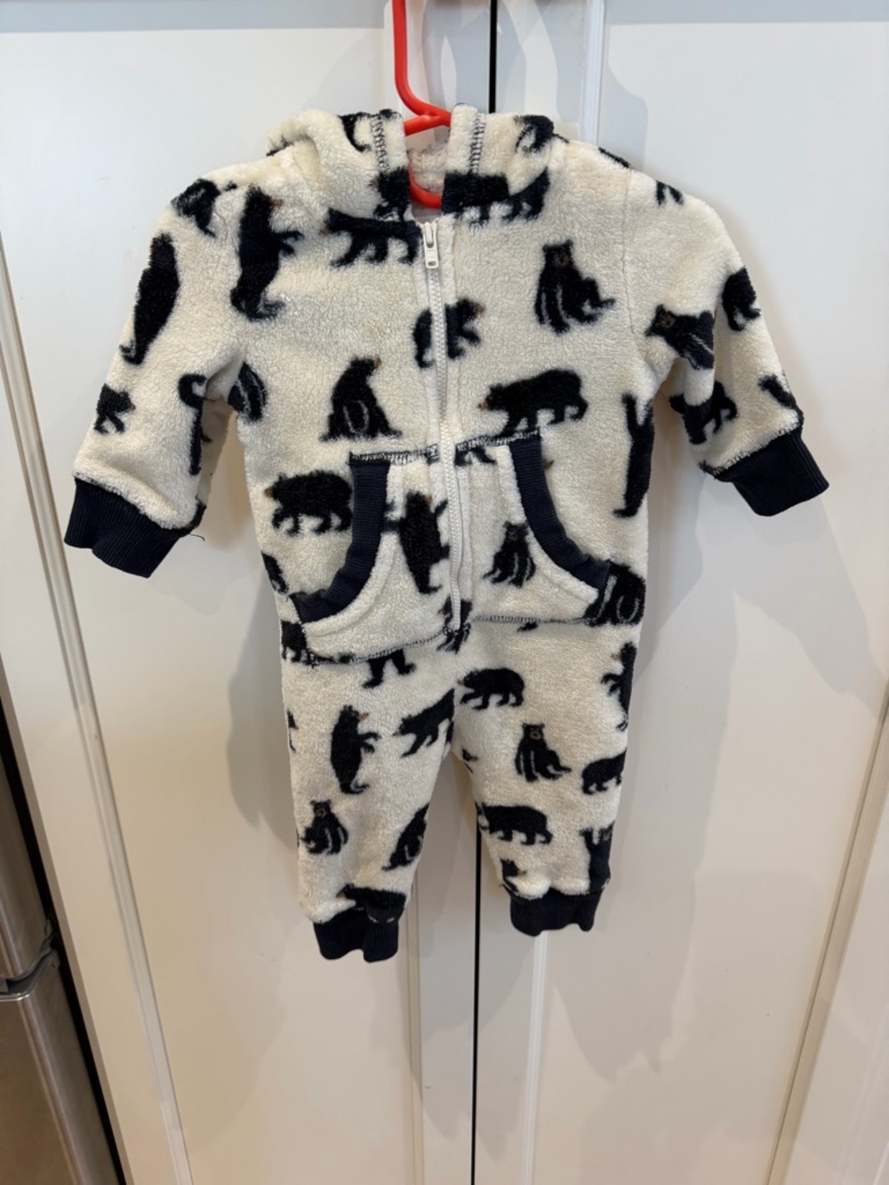 Hatley 3-6m Cozy Bear Print Hooded One-Piece for Kids - Cream & Black